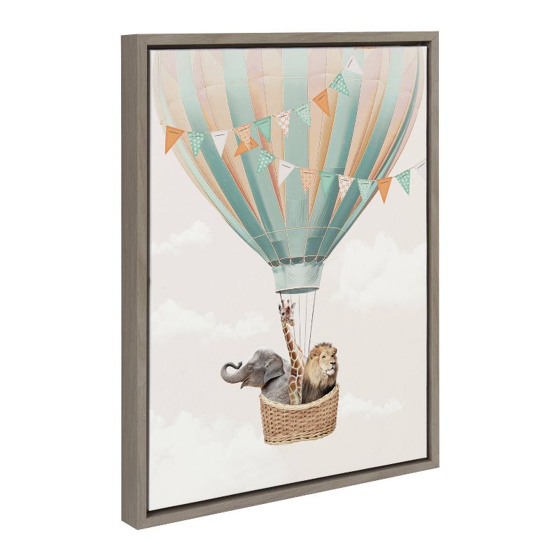 Kate &#38; Laurel All Things Decor 18&#34;x24&#34; Sylvie Hot Air Balloon Travel Framed Canvas Wall Art by July Art Prints Gray Zoo Animal, 2 of 7
