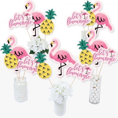 Big Dot of Happiness Pink Flamingo - Party Like A Pineapple - Tropical Summer Party Centerpiece Sticks - Table Toppers - Set of 15