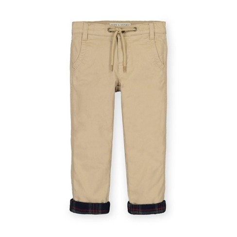 Hope & Henry Boys' Lined Roll Cuff Pant (Khaki with Navy Plaid Flannel  Lining, 18-24 Months)