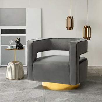 Velvet Edise Swivel Barrel Chair Living Room Accent Chair with Metal Base  | Karat Home