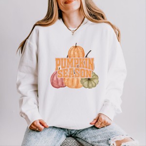 Pumpkin Season Stacked Distressed - Women's Lightweight Garment Dyed Sweatshirt - 1 of 3