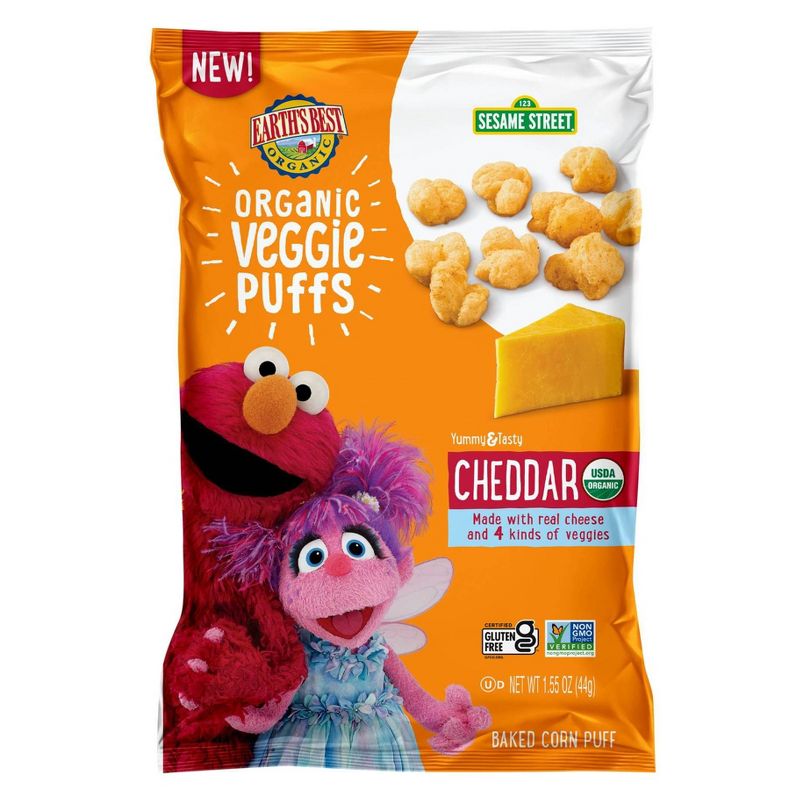 Earth&#39;s Best Sesame Street Organic Veggie Cheddar Puffs Baby Snacks - 1.55oz, 1 of 6