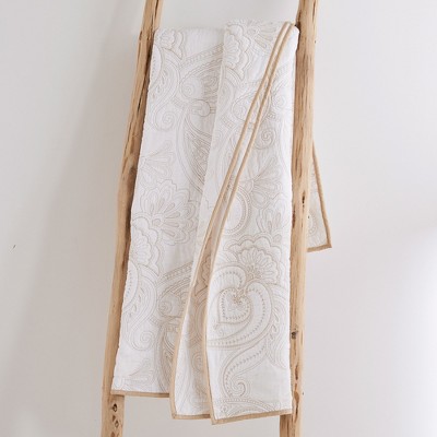 Paisley Perla White Cotton Reversible Throw 50x60in