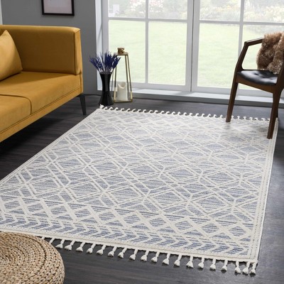 Light Blue and Cream Rectangular Synthetic Area Rug