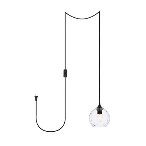 Elegant Lighting Cashel 1 Light Black And Clear Glass Plug-in Pendant ...