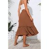 2025 Trendy High Waist Tiered Flowy Skirt for Women - Below Knee with Pockets A-09 Olive Brown - 3 of 4