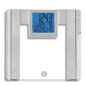Glass Body Analysis Scale Clear with Silver Accents - Weight Watchers: Digital, Wireless, BMI & Bone Mass Display, Adult Use - 1 of 3