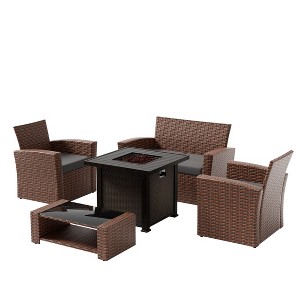 WestinTrends 4 Piece Conversation Outdoor Patio Sofa Set with Square Fire Pit Table - 1 of 4