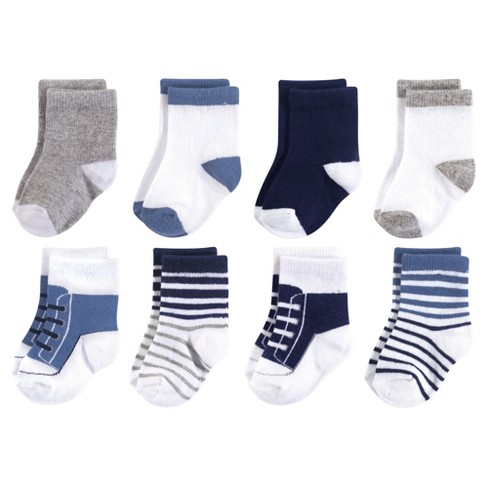 Luvable Friends Baby Boy Fun Essential Socks, Crew Blue Gray, 0-6 ...