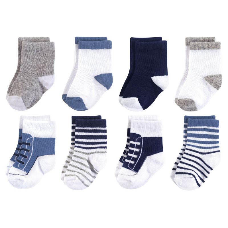 Luvable Friends Baby Boy Fun Essential Socks, Crew Blue Gray, 1 of 3