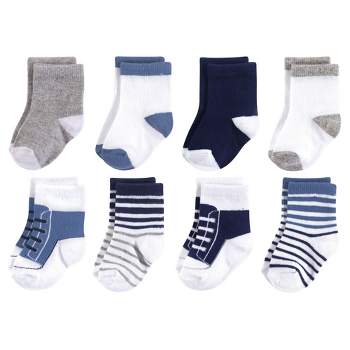 Luvable Friends Baby Boy Fun Essential Socks, Crew Blue Gray