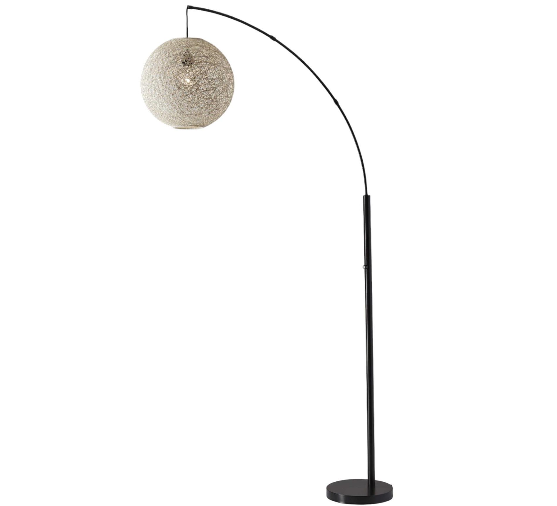 HomeRoots 77" Antiqued Bronze Arched Floor Lamp With Groovy Beige Abstract Wicker Globe Shade
