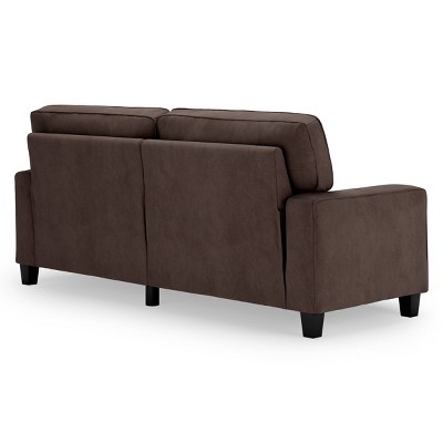 Dark Brown Microsuede Track Arm Sofa with Pillow Back