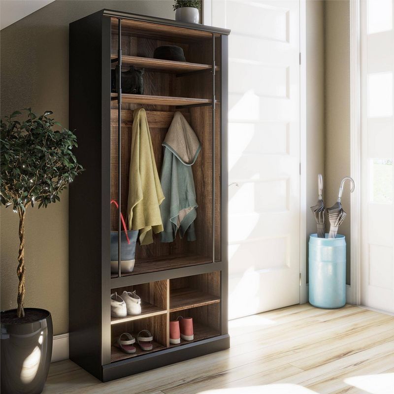 Voltaire Entryway Hall Tree with Bench and Storage Cubbies Black and Walnut - Room &#38; Joy, 4 of 15