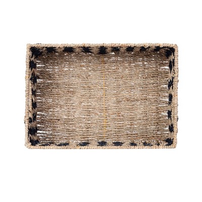 Rectangular Black and Natural Seagrass Storage Basket