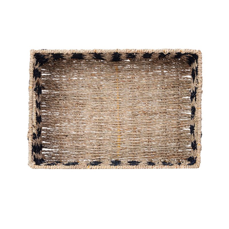 Villacera Rectangle Hand Weaved Wicker Baskets made of Water Hyacinth - Set of 2 Nesting Black and Natural Seagrass Bins, 3 of 9