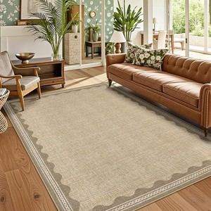 Acekool Washable Area Rug, Non Slip Soft Low Pile Carpet, Geometric Bordered Modern Accent for Living Room Bedroom Nursery, Lightweight - 1 of 4