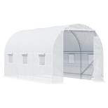 Outsunny 15' x 7' x 7' Walk-In Tunnel Greenhouse, Large Garden Hot House Kit with 6 Roll-up Windows & Roll Up Door, Steel Frame, White