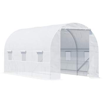 Outsunny Walk-In Tunnel Greenhouse, Large Garden Hot House Kit with 6 Roll-up Windows & Roll Up Door, Steel Frame