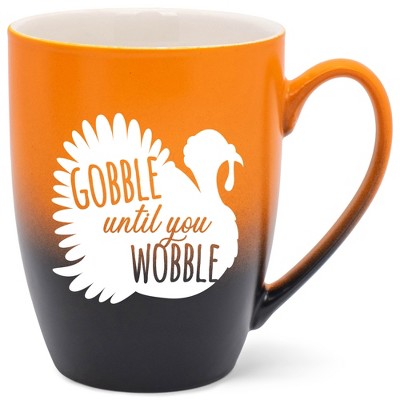 Elanze Designs Gobble Until You Wobble Two Toned Ombre Matte Orange and Black 12 ounce Ceramic Stoneware Coffee Cup Mug