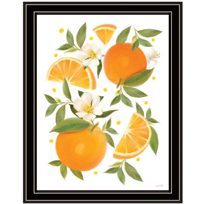 HomeRoots Citrus Orange Botanical Black Framed Print Wall Art