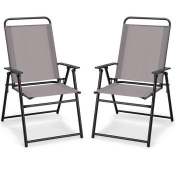 Tangkula Outdoor Folding Chairs Set of 2/4 Lightweight High Back Chairs w/ Armrests Cozy Seat Fabric