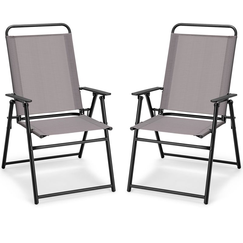 Tangkula Outdoor Folding Chairs Set of 2/4 Lightweight High Back Chairs w/ Armrests Cozy Seat Fabric, 1 of 7