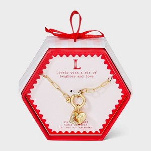 14K Gold Dipped Cubic Zirconia Puffy Heart Charm Initial Necklace - A New Day™ Gold - 1 of 4