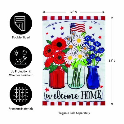 Patriotic Floral Applique Garden Flag with Red, White, and Blue Vases