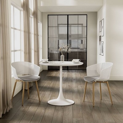 34" Modern Round Wood & Metal Dining Table in High Gloss White