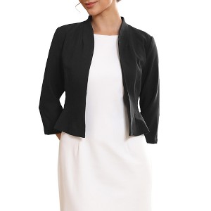 INSPIRE CHIC Women's Collarless Open Front 3/4 Sleeve Evening Formal Cropped Cardigan - 1 of 4