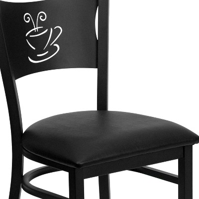 Chic Black Vinyl and Metal High Back Side Chair with Decorative Cutout