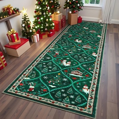 Christmas Large Living Room Area Rug Machine Washable Rugs Trellis Xmas Red Rug Non-Shedding Low Pile Farmhouse Carpet