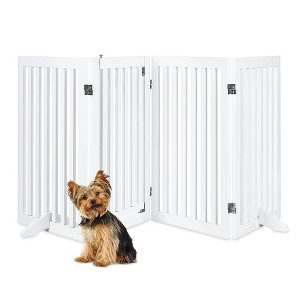 Best Choice Products 31.5in 4-Panel Freestanding Wooden Pet Gate w/ Walk Through Door, Adjustable Pen - 1 of 4