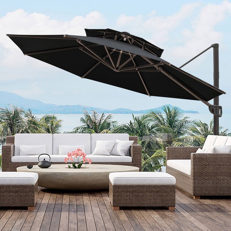 11.5&#39; Double Top Round Cantilever Umbrella, Aluminum Offset, UV-Resistant Polyester, Adjustable Crank - Crestlive Products, 3 of 10