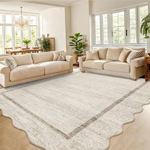 Scalloped Machine Washable Non-Slip Bordered Rug Non-Shedding Soft Low Pile Modern Accent Rugs - 1 of 4