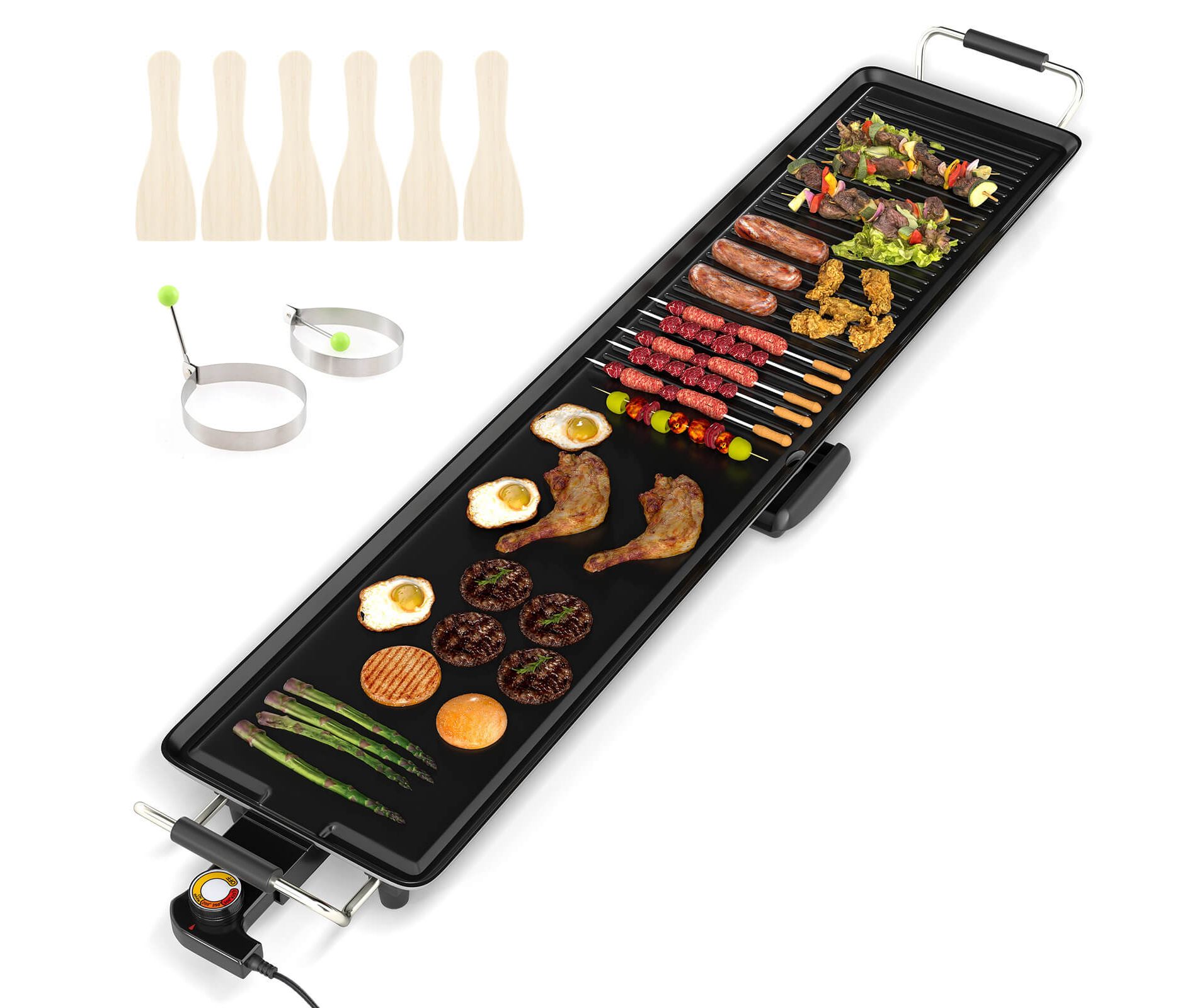 Costway 39.5" Extra Large Electric Teppanyaki Grill with 2 Cooking Surface Adjustable Temperatures and Drip Tray