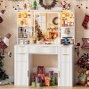 PAKASEPT Vanity Desk with Mirror and 3 Color Lights, Fluted Makeup Vanity Desk with Glass Top, with RGB Cabinet, 2 Shelves & 5 Drawers & Power Outlet - 2 of 4