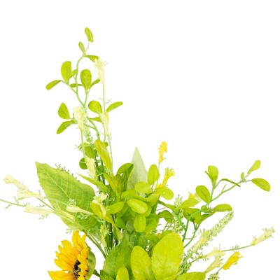 33" Yellow Sunflower and Green Wildflower Silk Spray