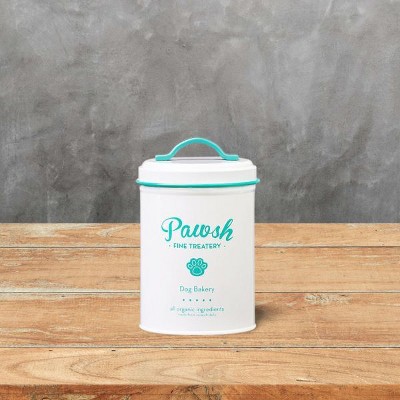 White and Mint Metal Pet Treat Storage Canister, 44 oz.