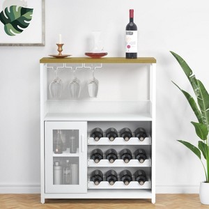 Whizmax Wine Cabinet with Large Storage Space and Detachable Rack, Small Sideboard and Buffet Cabinet with Mesh Door - 1 of 4