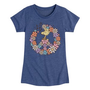 Girls' - Peanuts - Floral Peace Sign Woodstock Fitted Short Sleeve Graphic T-Shirt - 1 of 4