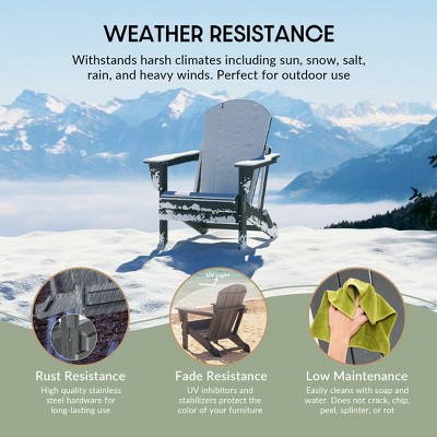 Gray HDPE Outdoor Folding Adirondack Chair with Wide Armrests
