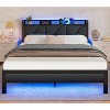 Furnulem Full Bed Frame with LED Lights,Headboard with Charging Station and USB Port,Upholstered Platform Bedframe Metal Support,No Box Spring Needed - 2 of 4