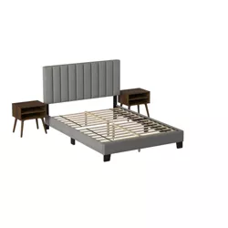 Queen Colbie Upholstered Platform Bed with Nightstands Gray - Picket House Furnishings