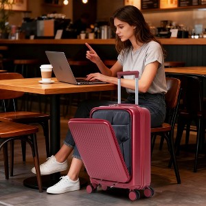 14"/20" 2 Pcs/Set ABS Spinner Wheel Luggage, Front Opening, Combination Lock, Cosmetic Case, Black -- Frevyn - 1 of 4