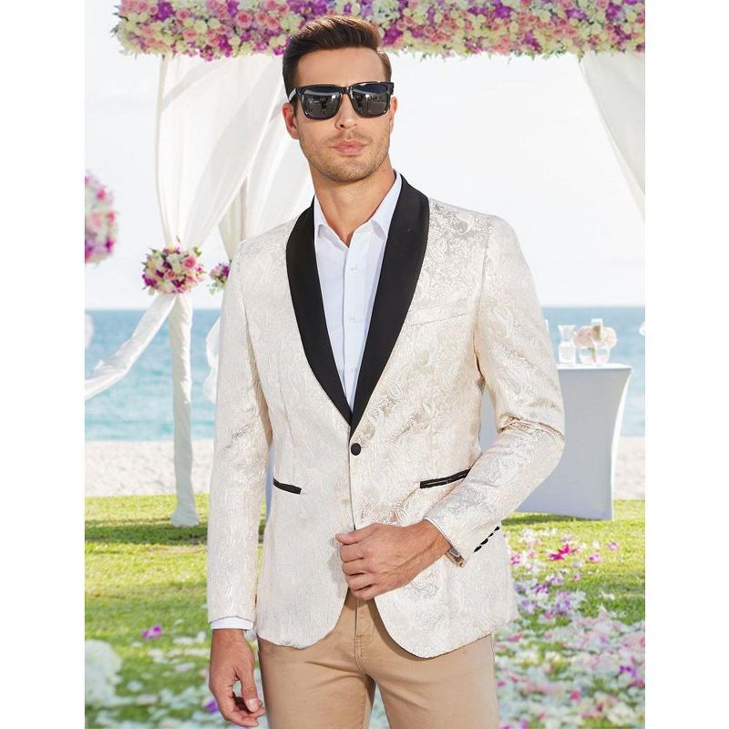 Men's Floral Tuxedo Jacket One Button Embroidered Dinner Suit Jackets Party Prom Wedding Blazer Coat, 5 of 8