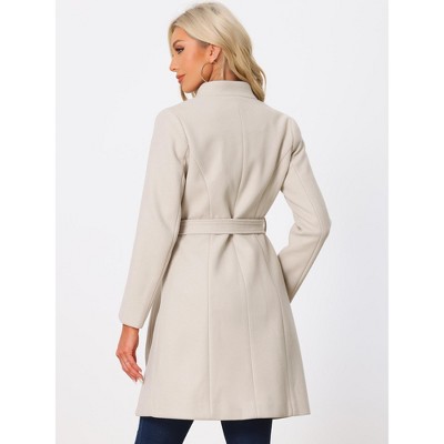 INSPIRE CHIC Women's Vintage Belted Stand Collar Winter Mid-Long Outwear Coats Beige Large — фото 4