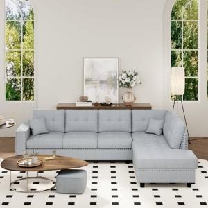 L-shaped Modular Sectional Sofa with Removable Back Cushions and 2 Pillows, Suitable for Living rooms, Offices, and Apartments - 1 of 4