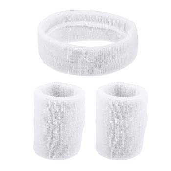 Unique Bargains Stretchy Cotton Blend Sweat Absorbing Sport Headband Wristband White 3 pcs